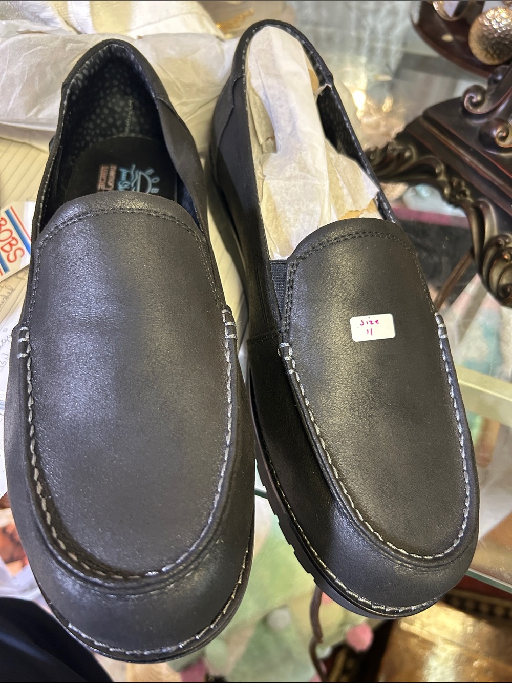 BOBS from Skechers Black Slip-On Loafers with Contrast Stitching